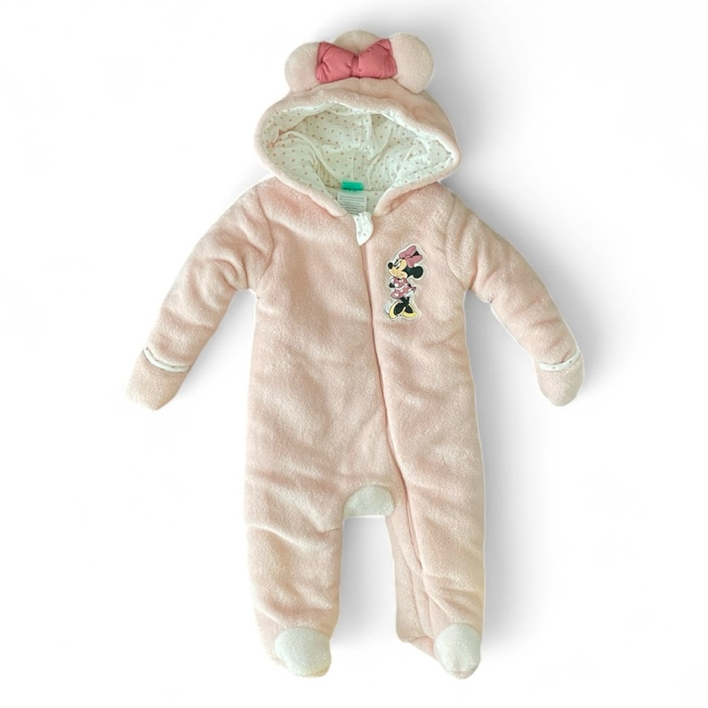 DISNEY Minnie Mouse Faux-Fur Footed Pram Coverall Snowsuit Baby Girls size 9M